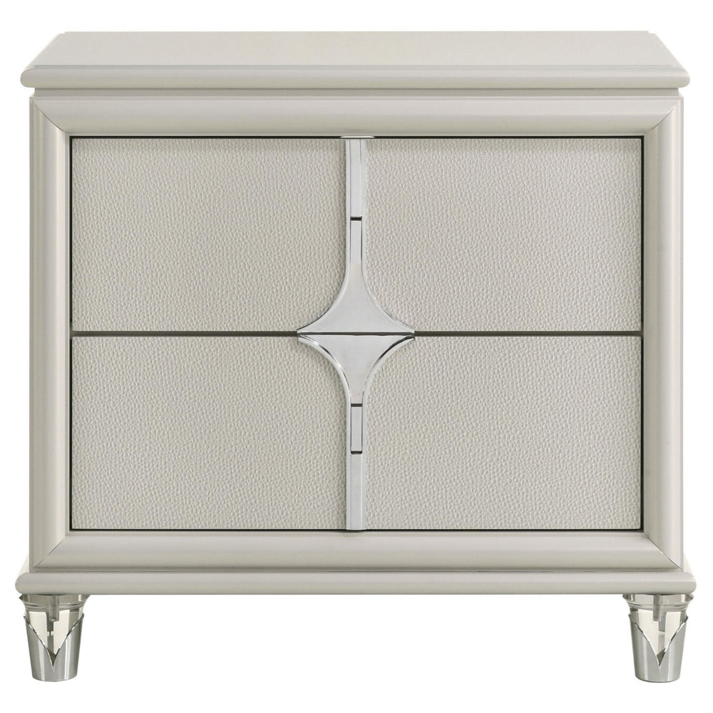 Ory Nightstand w 2 Drawers Chrome Star Handle Pearl Ivory Wood BM328571