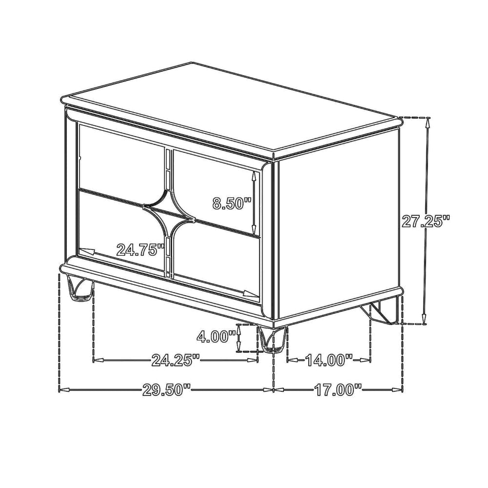 Ory Nightstand w 2 Drawers Chrome Star Handle Pearl Ivory Wood BM328571