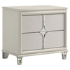 Ory Nightstand w 2 Drawers, Chrome Star Handle, Pearl Ivory Wood