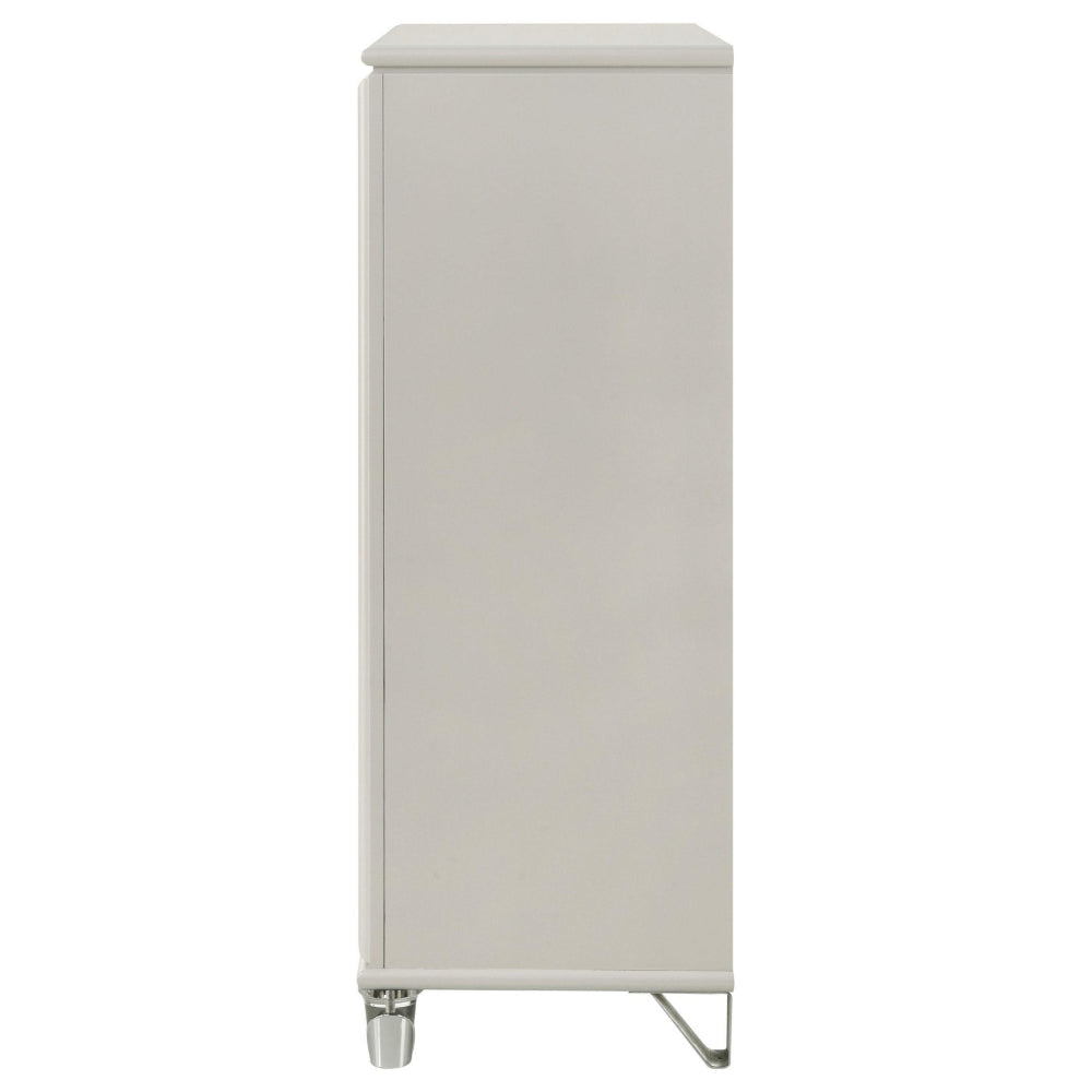 Ory Tall Dresser Chest w 5 Drawers Chrome Star Handle Pearl Ivory BM328573