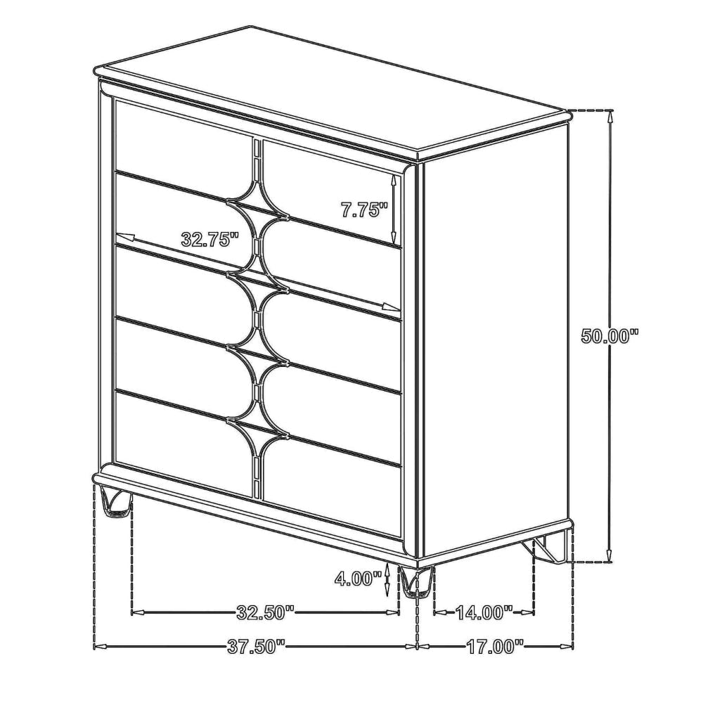 Ory Tall Dresser Chest w 5 Drawers Chrome Star Handle Pearl Ivory BM328573