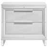 Mory Nightstand 2 Drawers Embossed Herringbone Pattern White Chrome BM328577