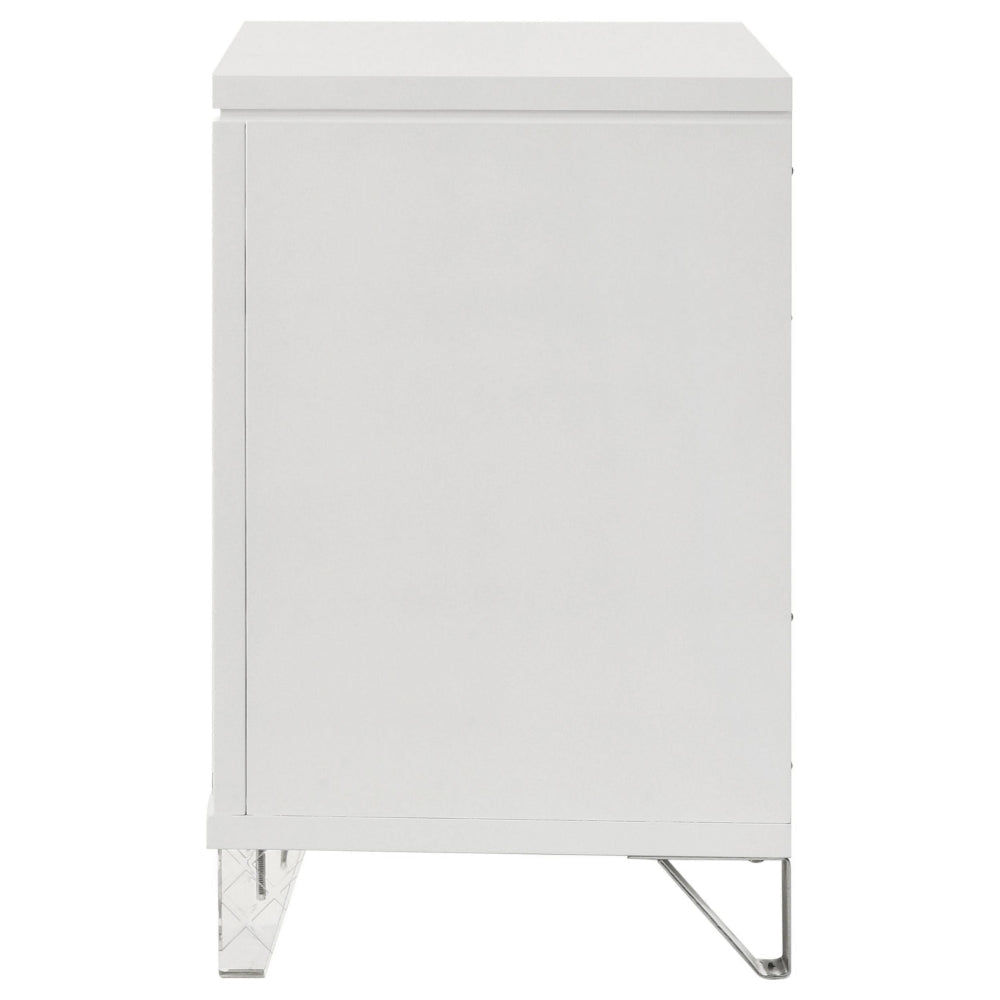 Mory Nightstand 2 Drawers Embossed Herringbone Pattern White Chrome BM328577