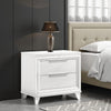 Mory Nightstand, 2 Drawers, Embossed Herringbone Pattern White, Chrome