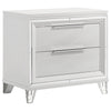 Mory Nightstand, 2 Drawers, Embossed Herringbone Pattern White, Chrome