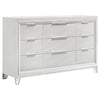 Mory Wide Dresser, 9 Drawers, Embossed Herringbone Pattern, White
