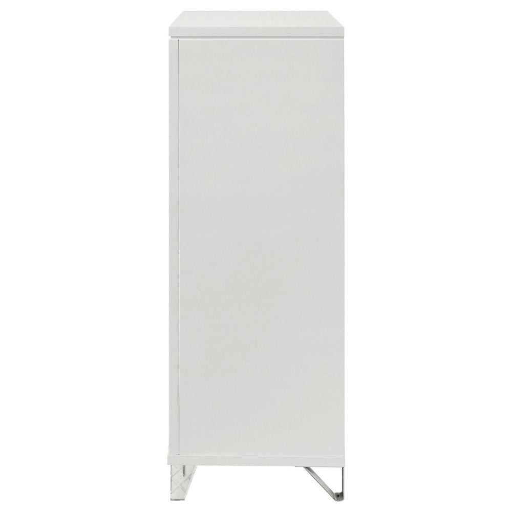 Mory Tall Dresser Chest 5 Drawer Embossed Herringbone Pattern White BM328579