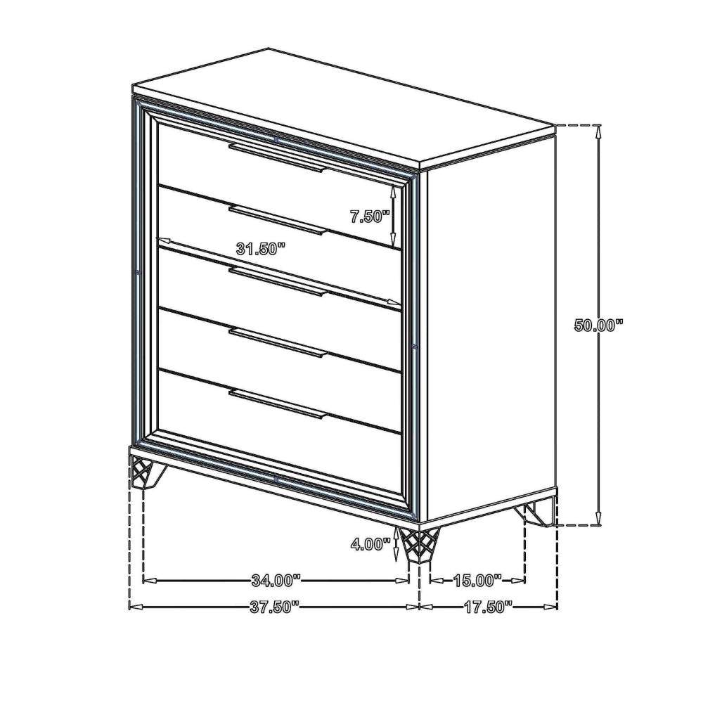 Mory Tall Dresser Chest 5 Drawer Embossed Herringbone Pattern White BM328579