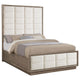 Lyni Queen Bed Grid Tufted Headboard Ivory Upholstery Oak Brown