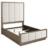 Lyni Queen Bed, Grid Tufted Headboard, Ivory Upholstery, Oak Brown