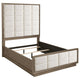 Lyni Queen Bed, Grid Tufted Headboard, Ivory Upholstery, Oak Brown