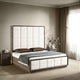Lyni King Size Bed, Grid Tufted Headboard, Ivory Upholstery, Oak Brown