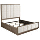 Lyni California King Bed, Grid Tufted Ivory Upholstery, Oak Brown