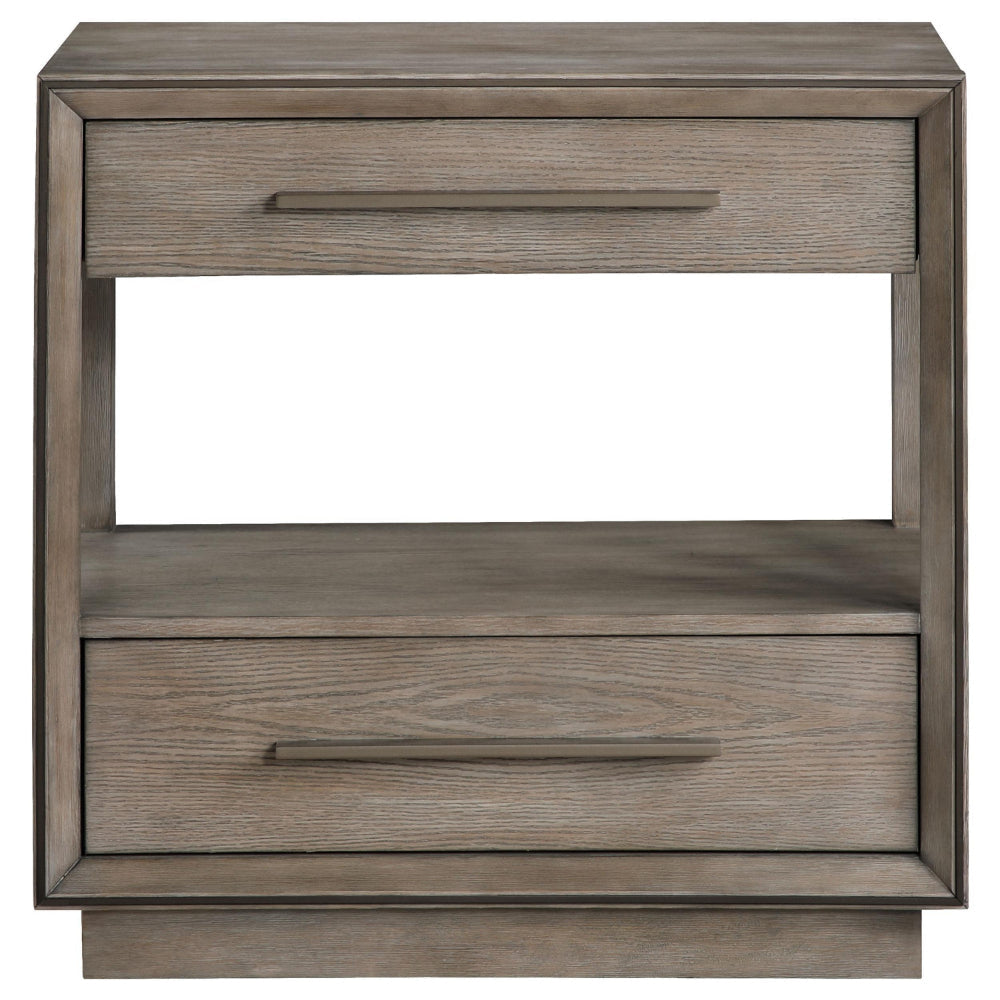 Lyni Nightstand 2 Storage Drawers Open Shelf Washed Oak Brown BM328583