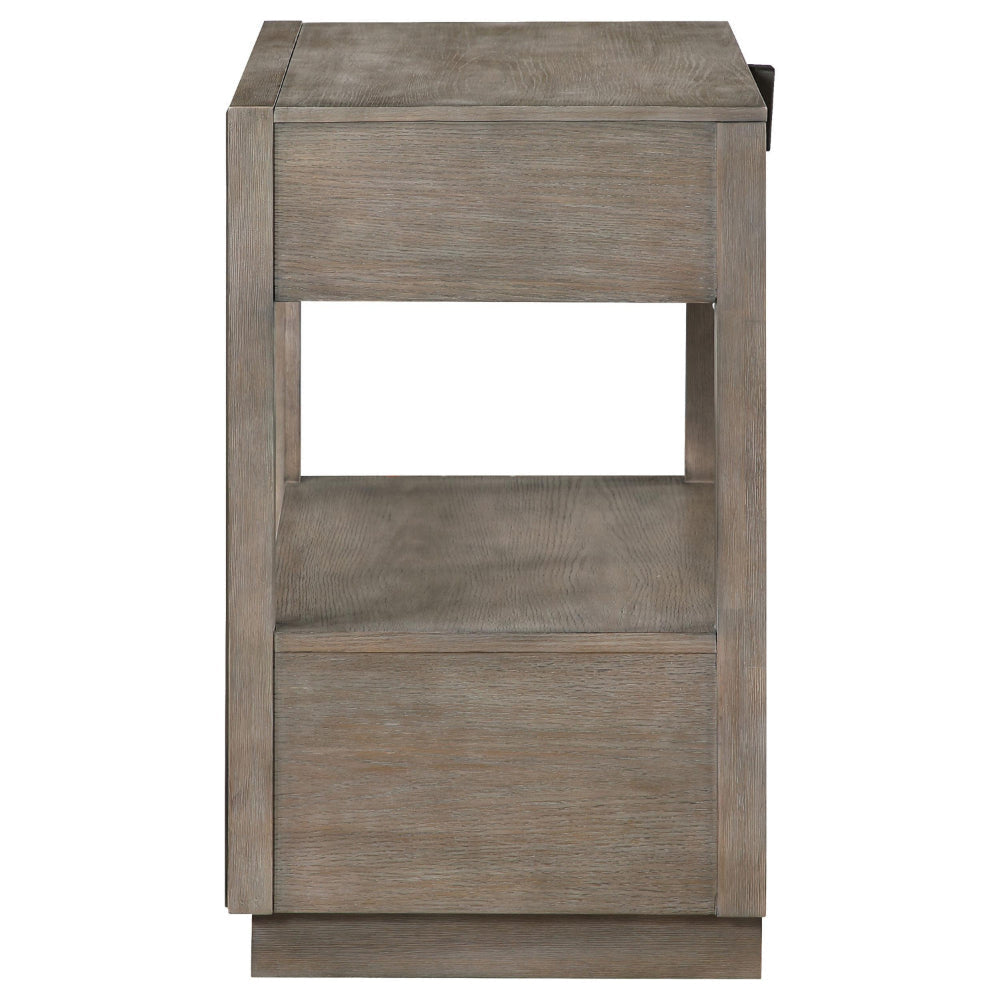 Lyni Nightstand 2 Storage Drawers Open Shelf Washed Oak Brown BM328583