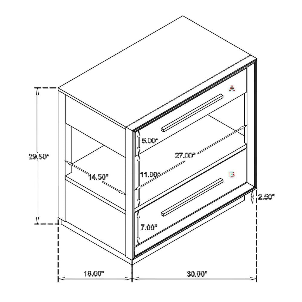 Lyni Nightstand 2 Storage Drawers Open Shelf Washed Oak Brown BM328583
