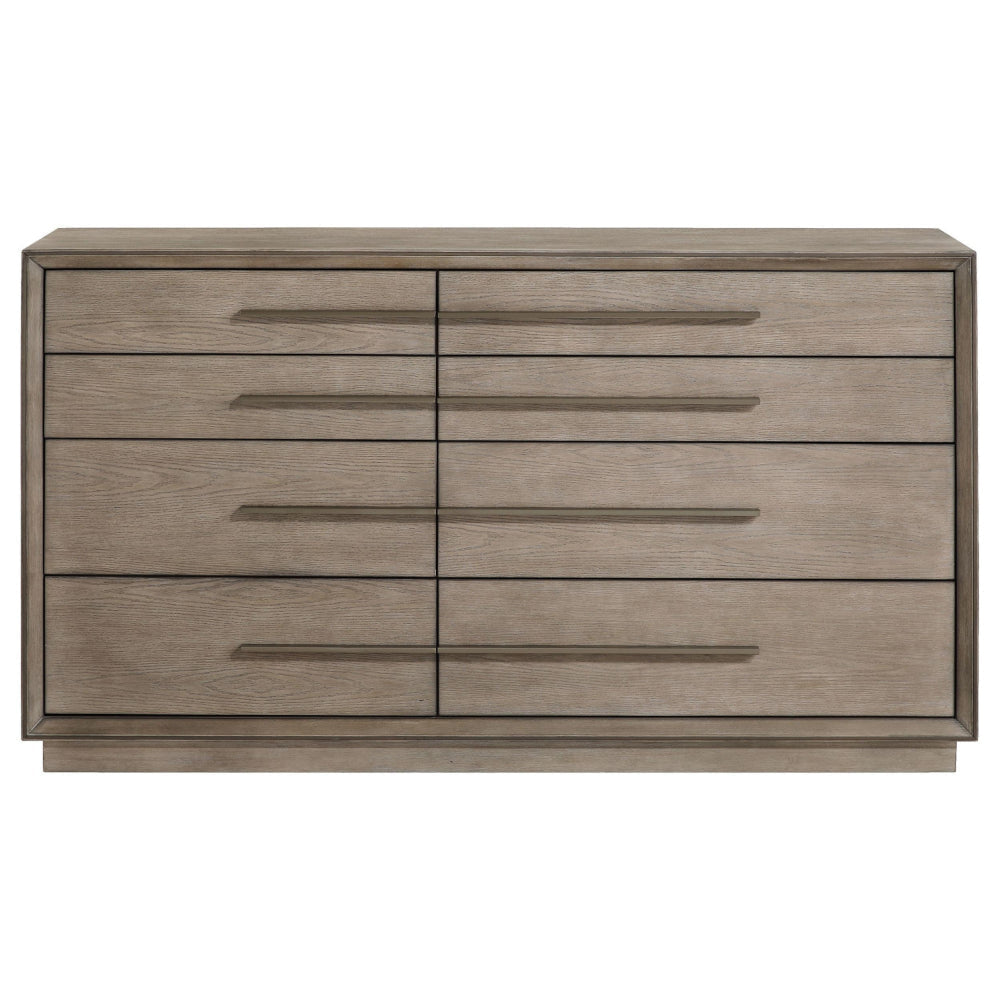 Lyni Wide Dresser 8 Storage Drawers Open Shelf Washed Oak Brown BM328584
