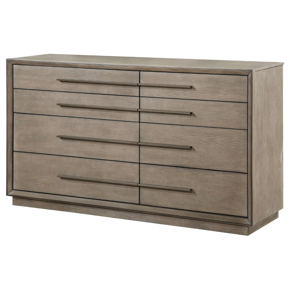 Lyni Wide Dresser 8 Storage Drawers Open Shelf Washed Oak Brown BM328584