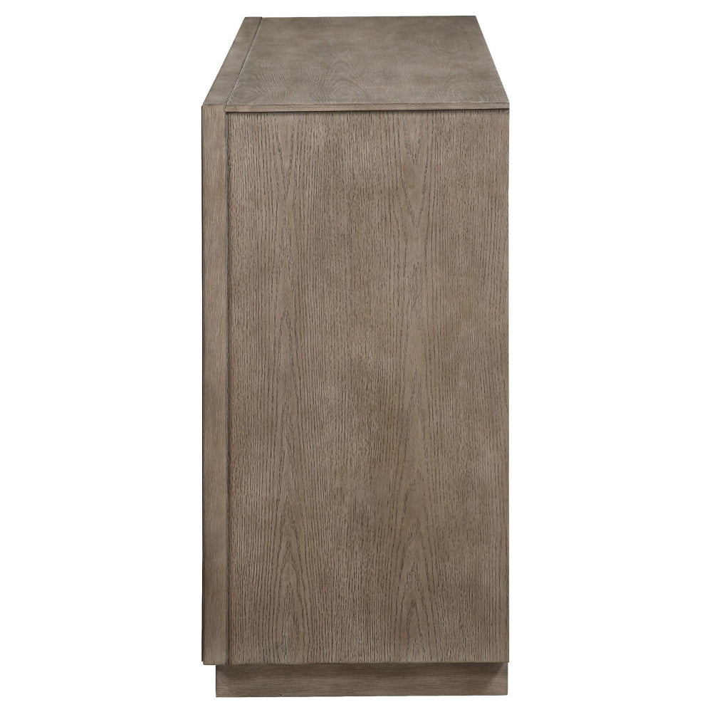 Lyni Wide Dresser 8 Storage Drawers Open Shelf Washed Oak Brown BM328584