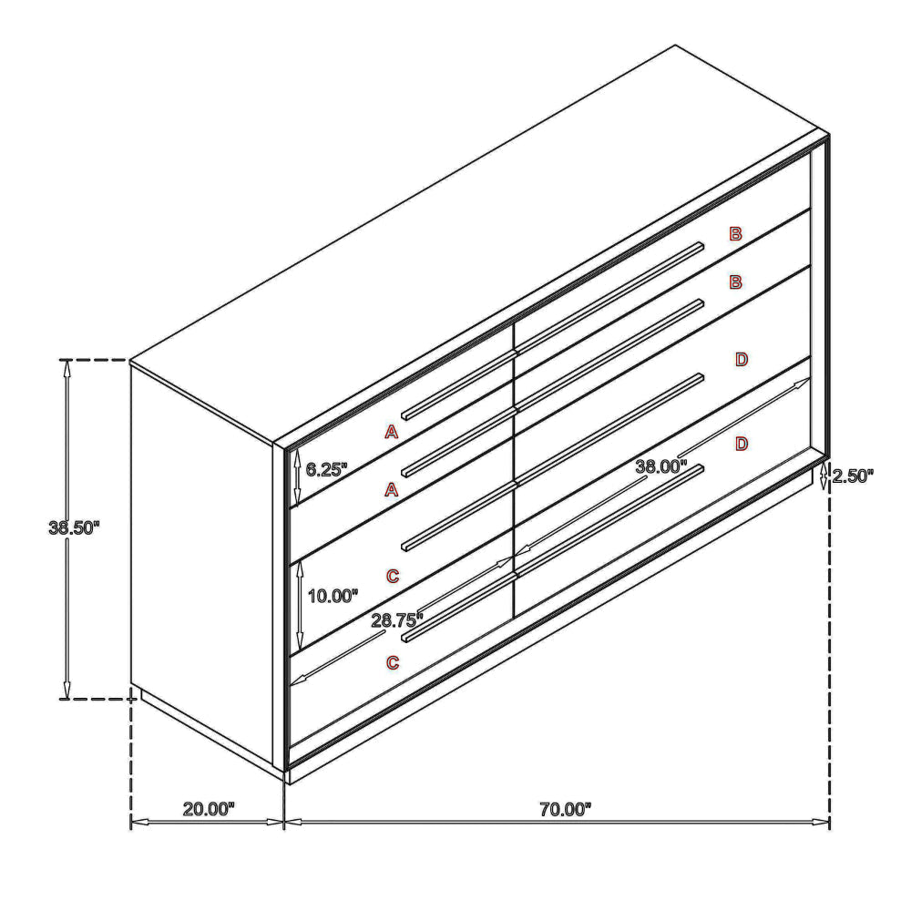 Lyni Wide Dresser 8 Storage Drawers Open Shelf Washed Oak Brown BM328584