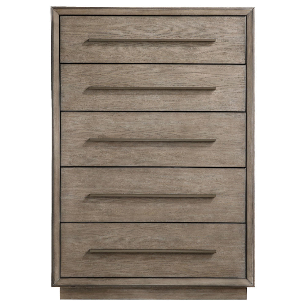Lyni Tall Dresser Chest 5 Drawers Open Shelf Washed Oak Brown BM328585