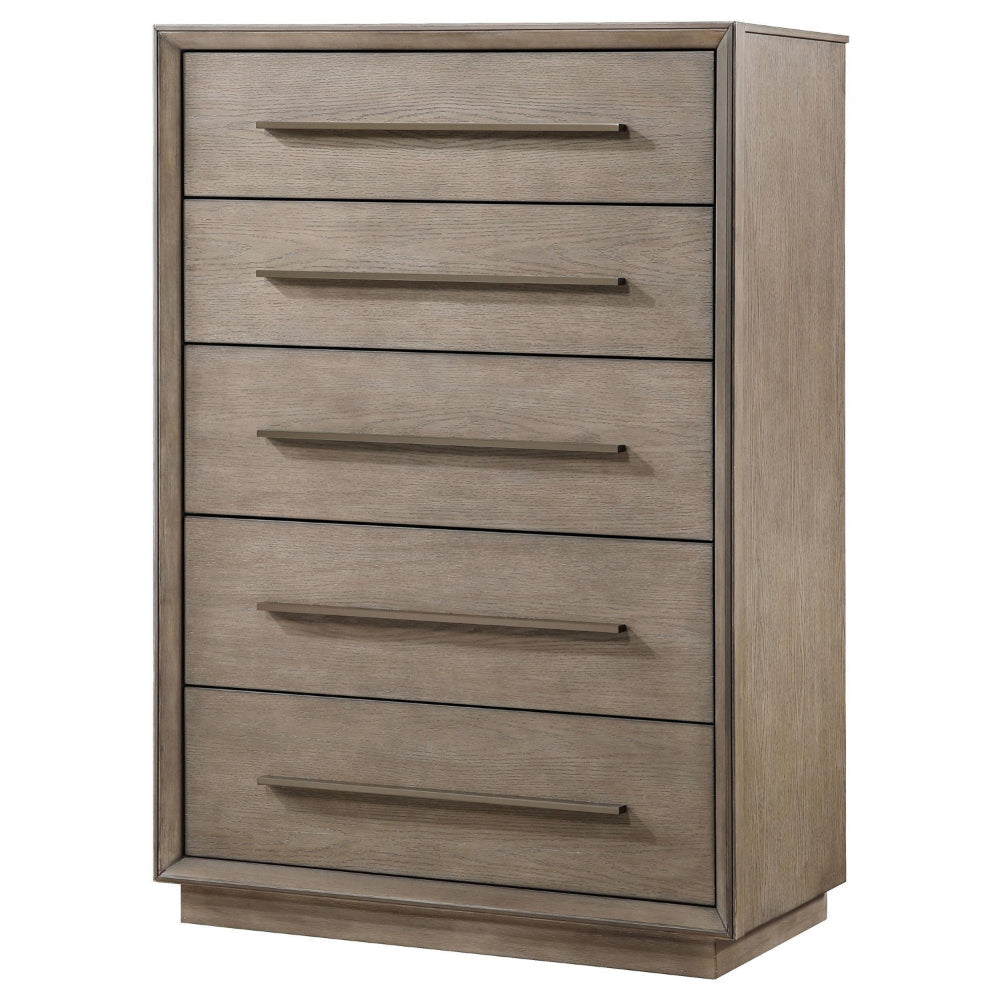Lyni Tall Dresser Chest 5 Drawers Open Shelf Washed Oak Brown BM328585
