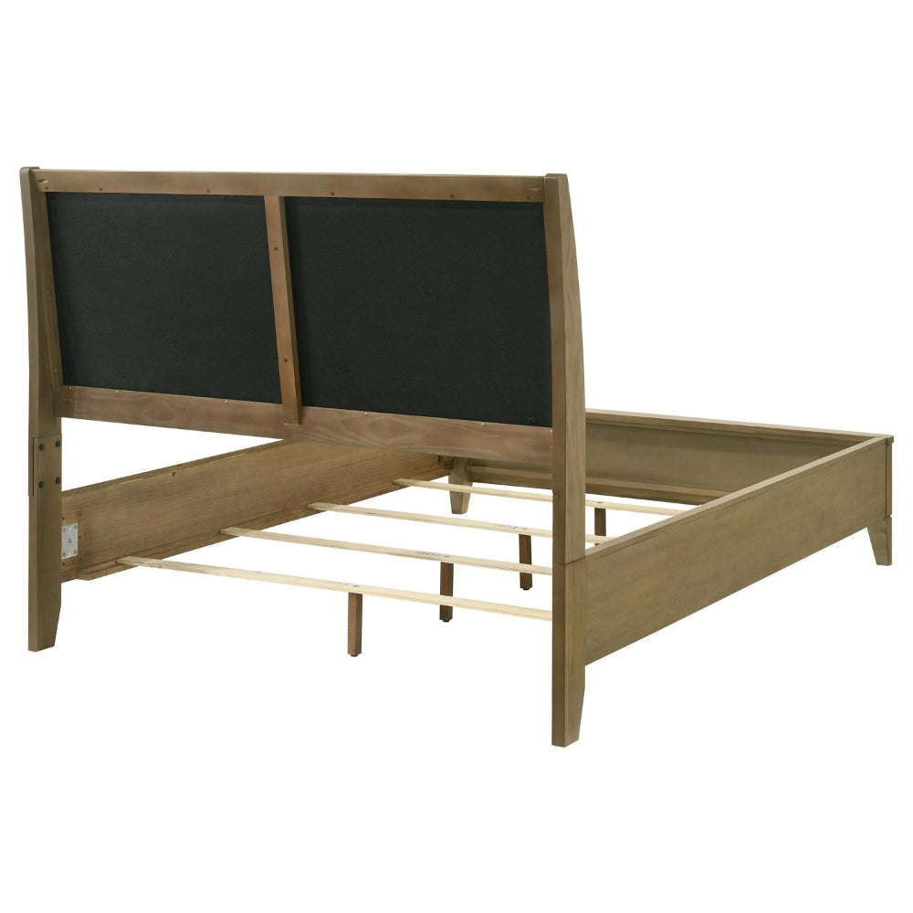 Heon California King Bed Block Panel Headboard Ivory Upholstery