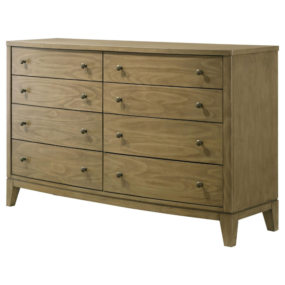 Heon Wide Dresser 8 Drawers w Round Nickel Knobs Natural Brown Pine BM328593