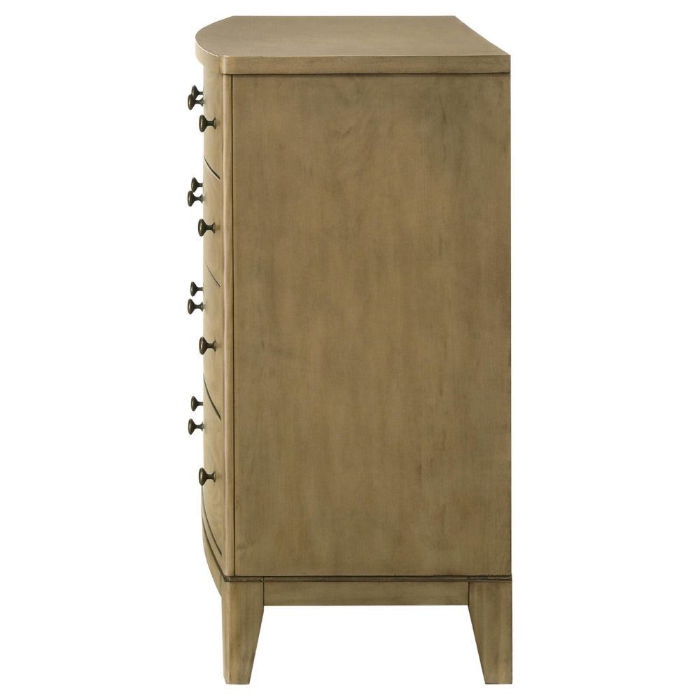 Heon Wide Dresser 8 Drawers w Round Nickel Knobs Natural Brown Pine BM328593