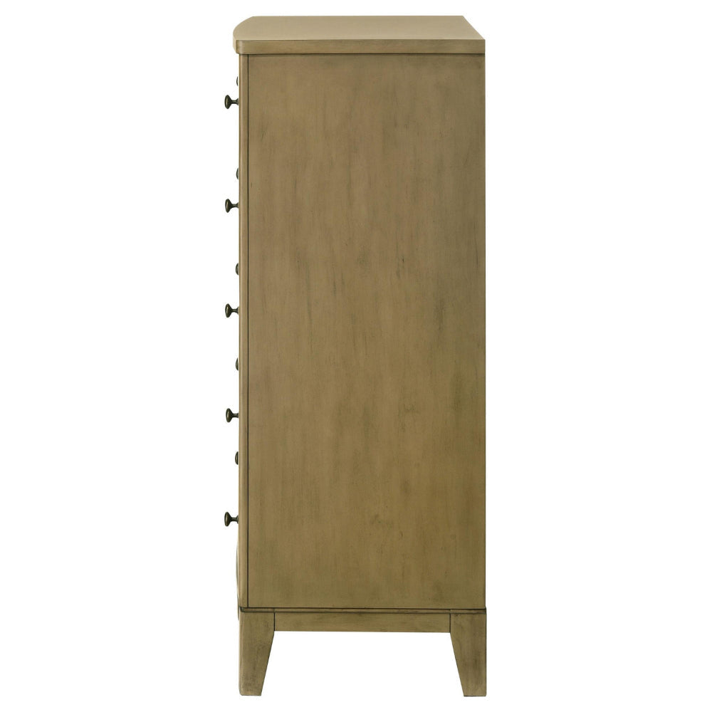 Heon Tall Dresser Chest 5 Drawers w Round Knobs Natural Brown Pine BM328594