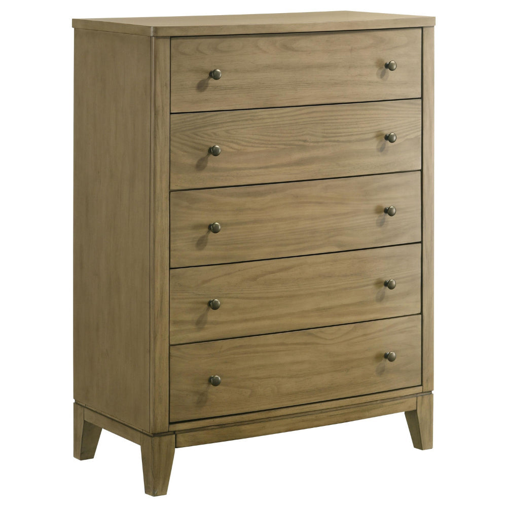 Heon Tall Dresser Chest, 5 Drawers w Round Knobs, Natural Brown Pine