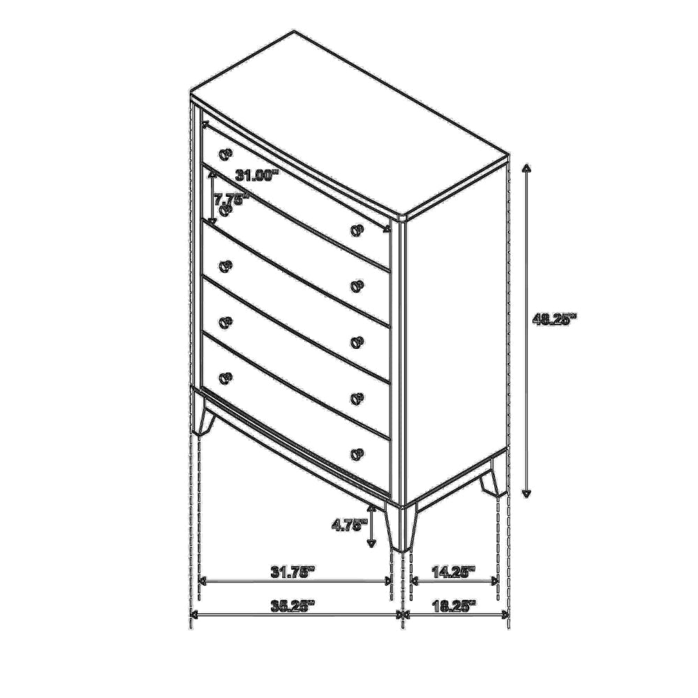 Heon Tall Dresser Chest 5 Drawers w Round Knobs Natural Brown Pine BM328594