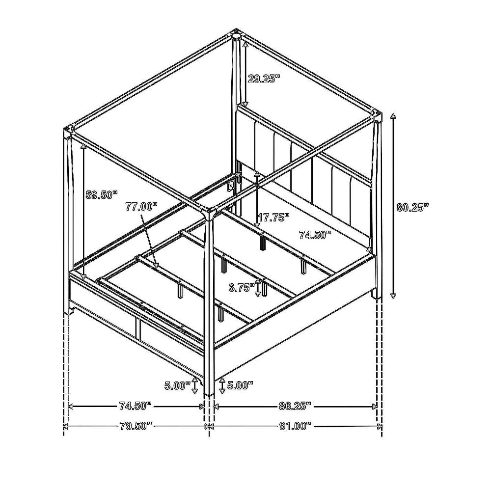Seon California King Bed 4 Posters Ivory Upholstery Dark Cocoa Brown
