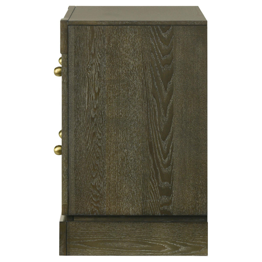 Seon Nightstand 2 Drawers with Brass Knobs Dark Cocoa Brown Wood BM328598