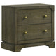Seon Nightstand, 2 Drawers with Brass Knobs, Dark Cocoa Brown Wood