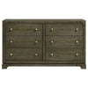 Seon Wide Dresser 6 Drawers with Brass Knobs Dark Cocoa Brown Wood BM328599