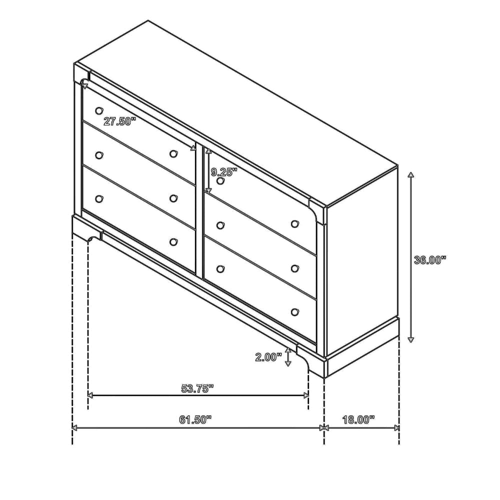 Seon Wide Dresser 6 Drawers with Brass Knobs Dark Cocoa Brown Wood BM328599
