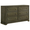 Seon Wide Dresser, 6 Drawers with Brass Knobs, Dark Cocoa Brown Wood