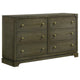 Seon Wide Dresser, 6 Drawers with Brass Knobs, Dark Cocoa Brown Wood