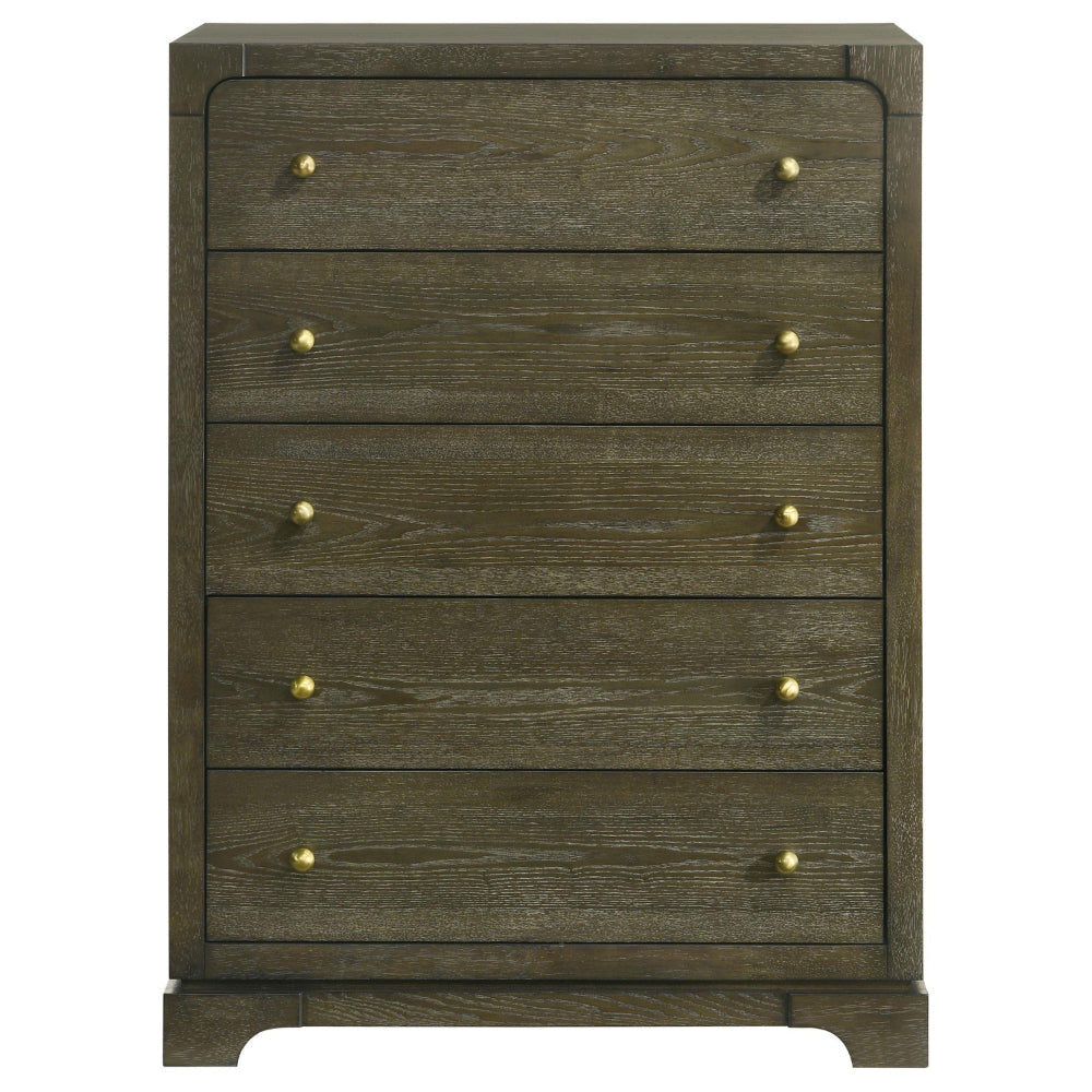 Seon Tall Dresser Chest 5 Drawers with Brass Knobs Dark Cocoa Brown BM328600