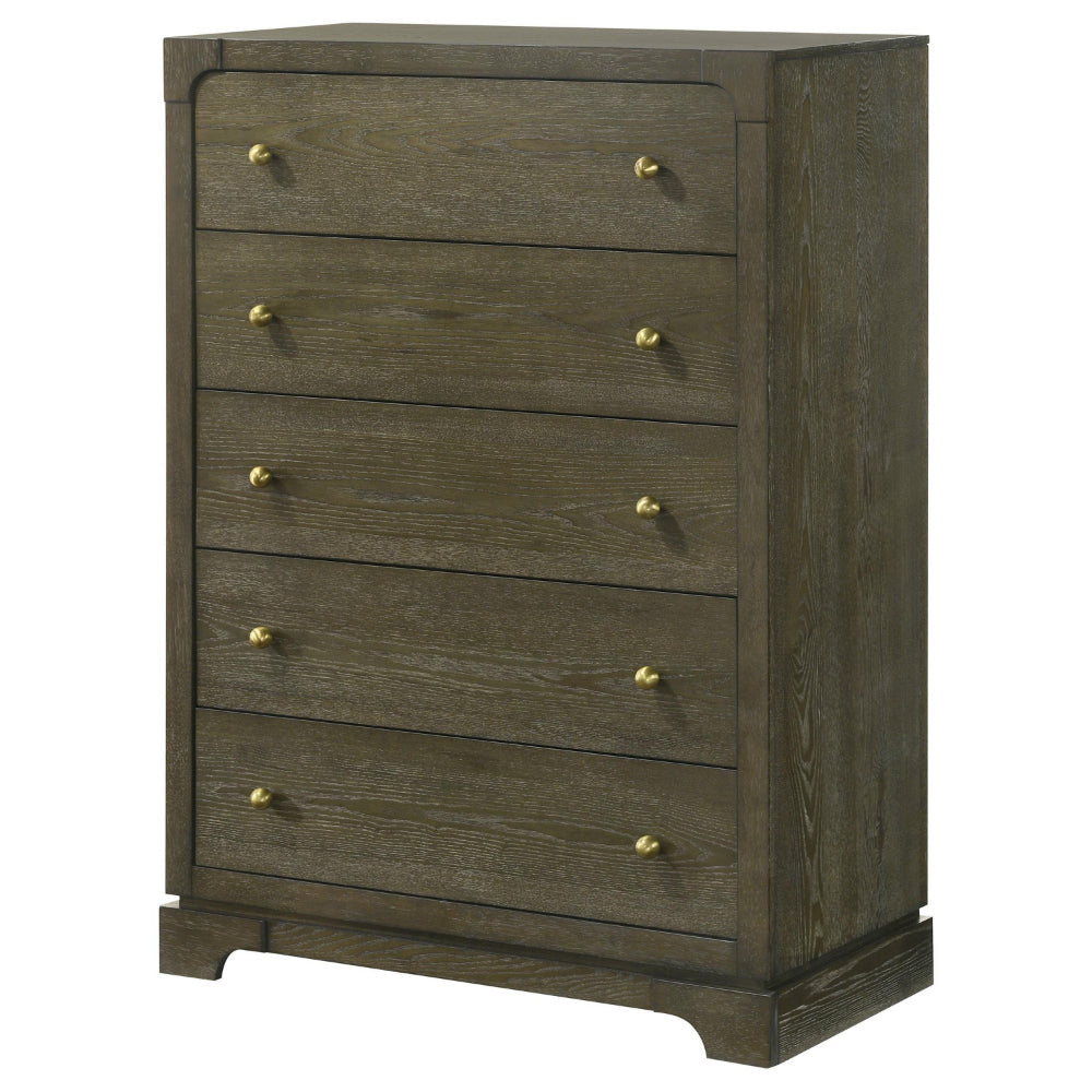 Seon Tall Dresser Chest 5 Drawers with Brass Knobs Dark Cocoa Brown BM328600