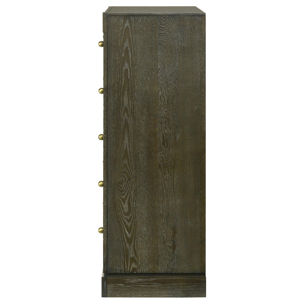 Seon Tall Dresser Chest 5 Drawers with Brass Knobs Dark Cocoa Brown BM328600