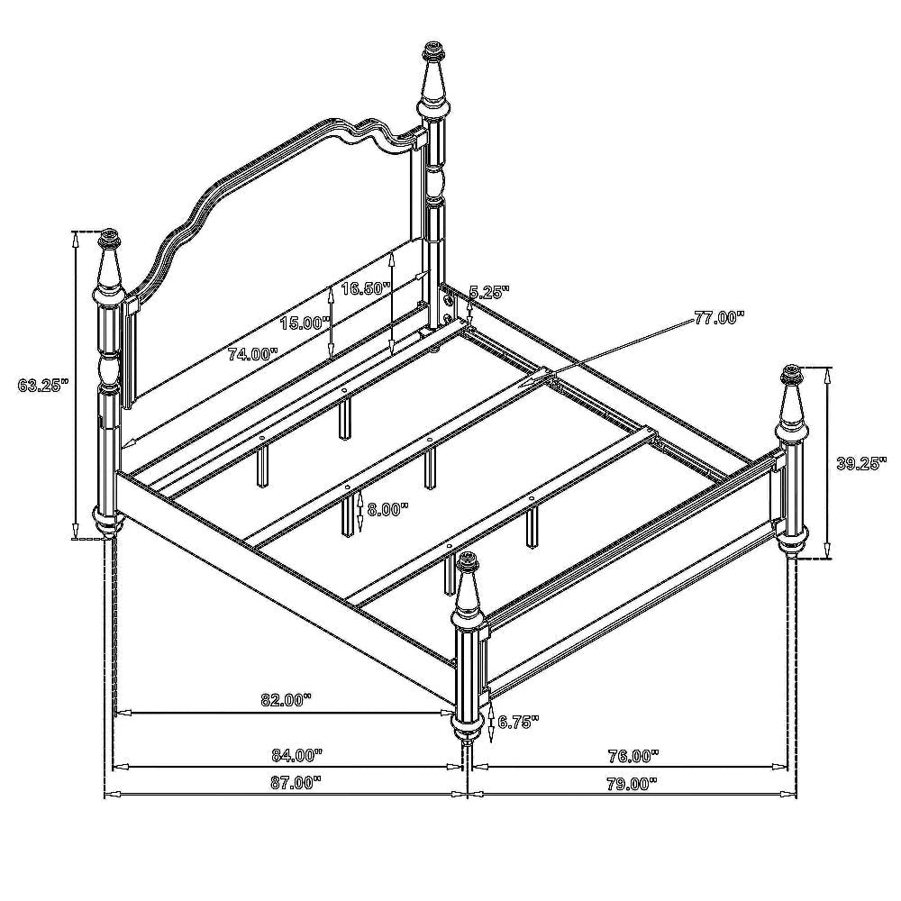Meon King Poster Bed Carved Headboard Dark Oak Brown Wood