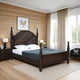 Meon California King Poster Bed, Carved Headboard, Dark Oak Brown Wood