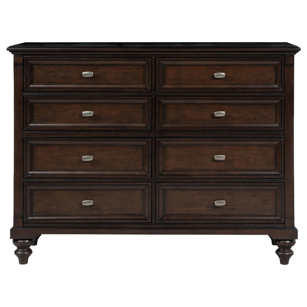 Meon Wide Dresser w 8 Drawers Carved Bun Feet Dark Oak Brown Wood BM328605