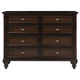 Meon Wide Dresser w 8 Drawers Carved Bun Feet Dark Oak Brown Wood BM328605