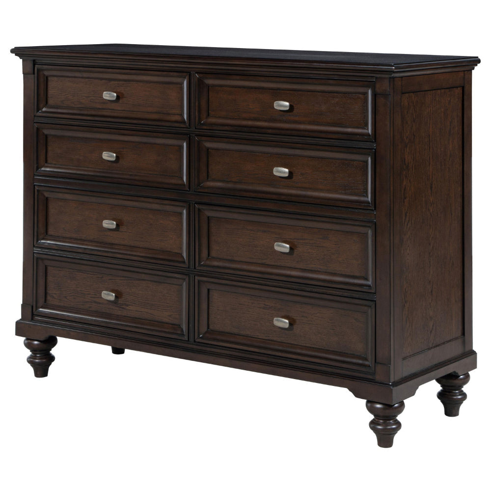 Meon Wide Dresser w 8 Drawers Carved Bun Feet Dark Oak Brown Wood BM328605