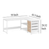 L Shaped Computer Office Desk 3 Drawer 2 White Metal Shelves 59 Inch BM328608