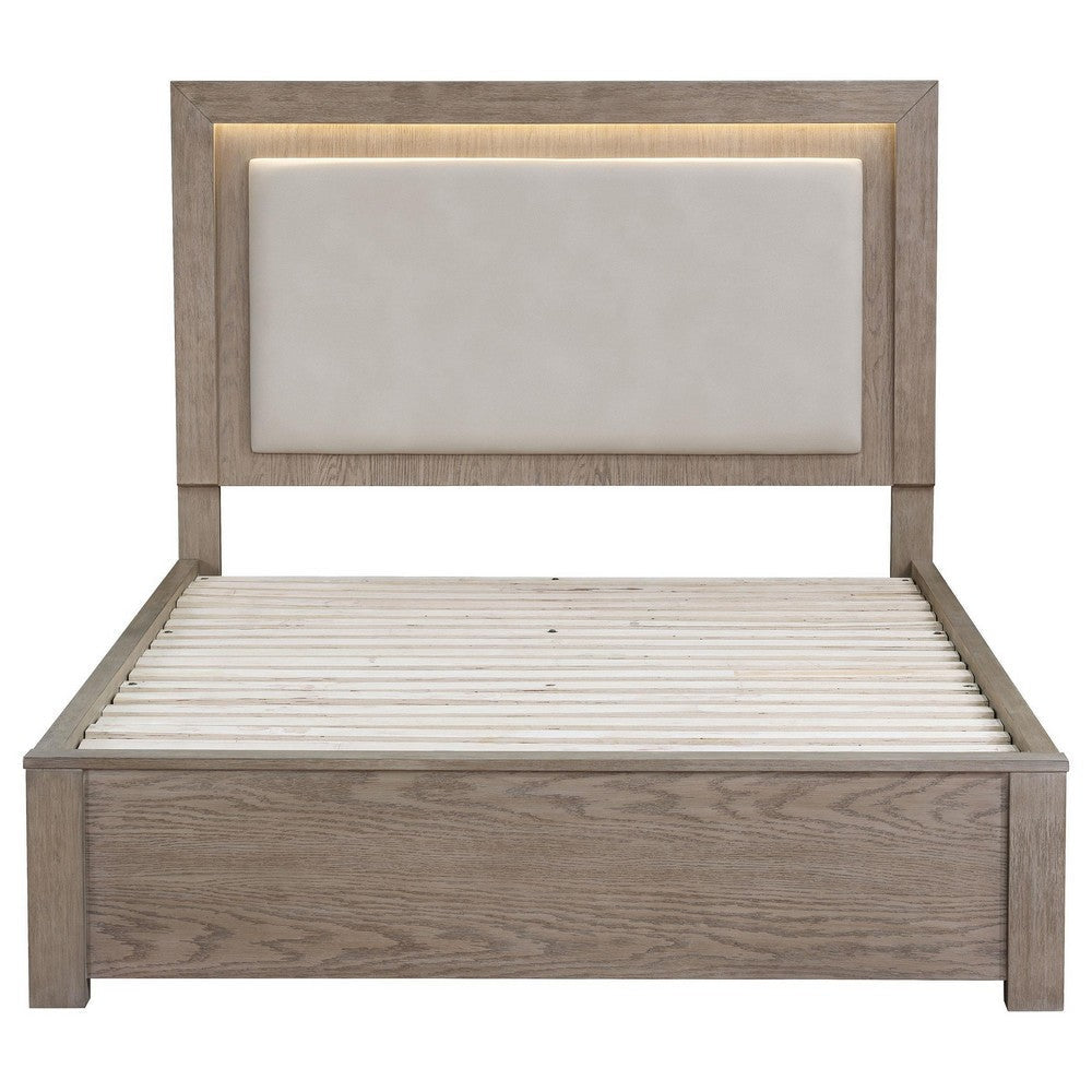 Keno Queen Bed Upholstered LED Headboard 4 Storage Drawers Brown BM328635
