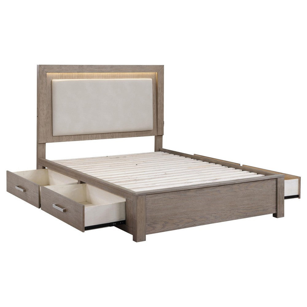 Keno Queen Bed Upholstered LED Headboard 4 Storage Drawers Brown BM328635